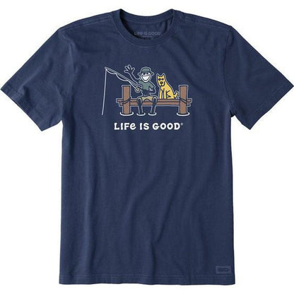 Life is Good Men's Short Sleeve Jake and Rocket Dock Fish-Men's - Clothing - Tops-Life is Good-Darkest Blue-M-Appalachian Outfitters