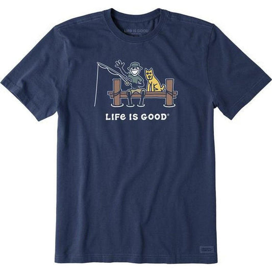 Life is Good Men's Short Sleeve Jake and Rocket Dock Fish-Men's - Clothing - Tops-Life is Good-Darkest Blue-M-Appalachian Outfitters