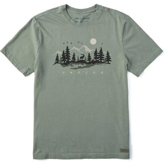 Life is Good Men's Short Sleeve Tee Unplug in the Outdoors-Men's - Clothing - Tops-Life is Good-Moss Green-M-Appalachian Outfitters