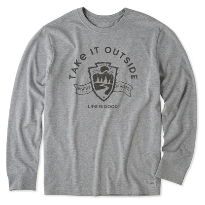 Life is Good Men's Take It Outside Emblem Long Sleeve-Men's - Clothing - Tops-Life is Good-Heather Gray-M-Appalachian Outfitters