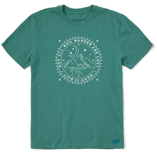 Life is Good Men's Wander Campss Short Sleeve-Men's - Clothing - Tops-Life is Good-Spruce Green-M-Appalachian Outfitters