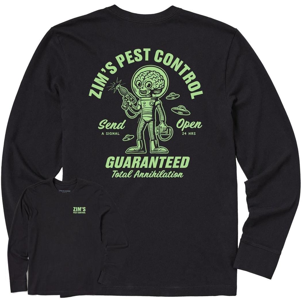 Life is Good Men's Zim's Pest Control Long Sleeve Crusher Tee-Men's - Clothing - Tops-Life is Good-Faded Black-M-Appalachian Outfitters
