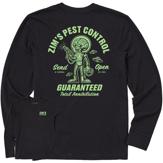 Life is Good Men's Zim's Pest Control Long Sleeve Crusher Tee-Men's - Clothing - Tops-Life is Good-Faded Black-M-Appalachian Outfitters