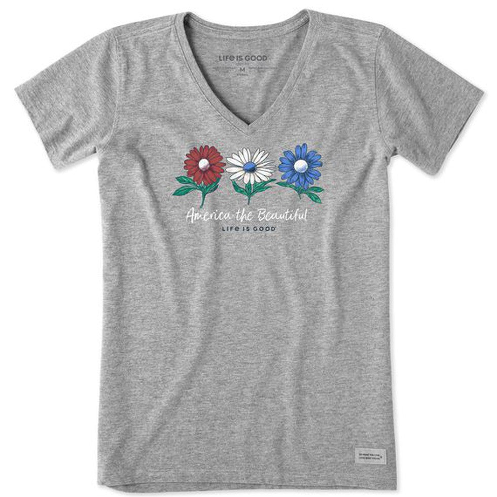 Women's America the Beautiful Daisies-Women's - Clothing - Tops-Life is Good-Heather Grey-S-Appalachian Outfitters