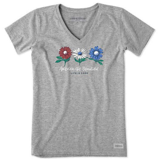 Women's America the Beautiful Daisies-Women's - Clothing - Tops-Life is Good-Heather Grey-S-Appalachian Outfitters