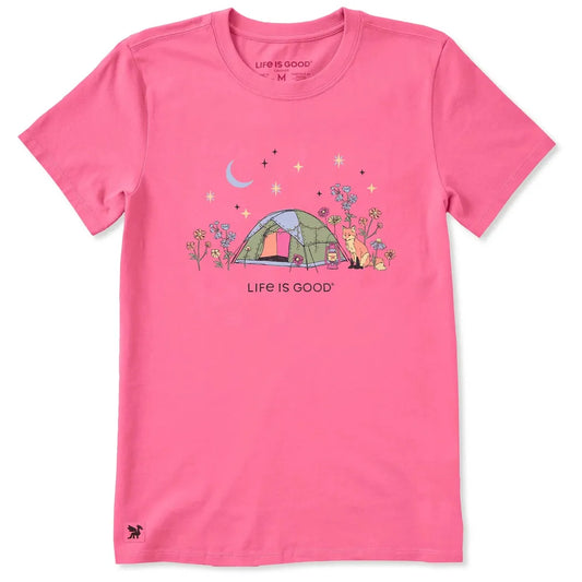 Life is Good Women's Camping Fox Flowers Short Sleeve Crusher-LITE Tee-Women's - Clothing - Tops-Life is Good-Appalachian Outfitters