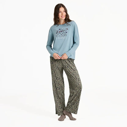 Life is Good Women's Cardinal Wildflowers Long Sleeve Snuggle Up Sleep Tee-Women's - Clothing - Tops-Life is Good-Appalachian Outfitters