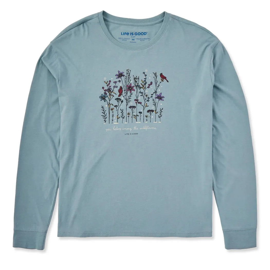 Life is Good Women's Cardinal Wildflowers Long Sleeve Snuggle Up Sleep Tee-Women's - Clothing - Tops-Life is Good-Appalachian Outfitters