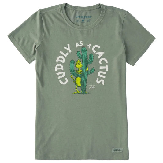 Life is Good Women's Cuddly as a Cactus Grinch Short Sleeve Crusher Tee-Women's - Clothing - Tops-Life is Good-Moss Green-S-Appalachian Outfitters