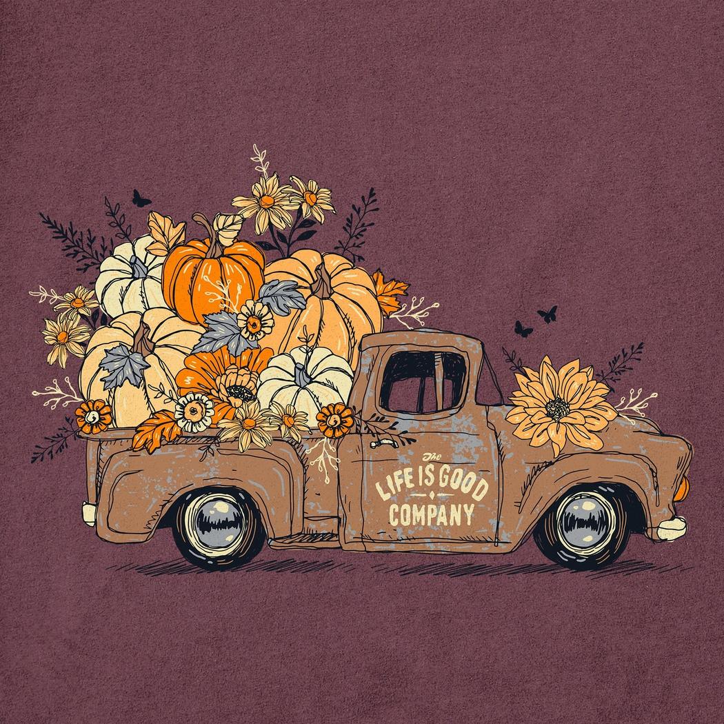 Life is Good Women's Fall Flowers & Pumpkins Pickup Long Sleeve Crusher Tee-Women's - Clothing - Tops-Life is Good-Appalachian Outfitters