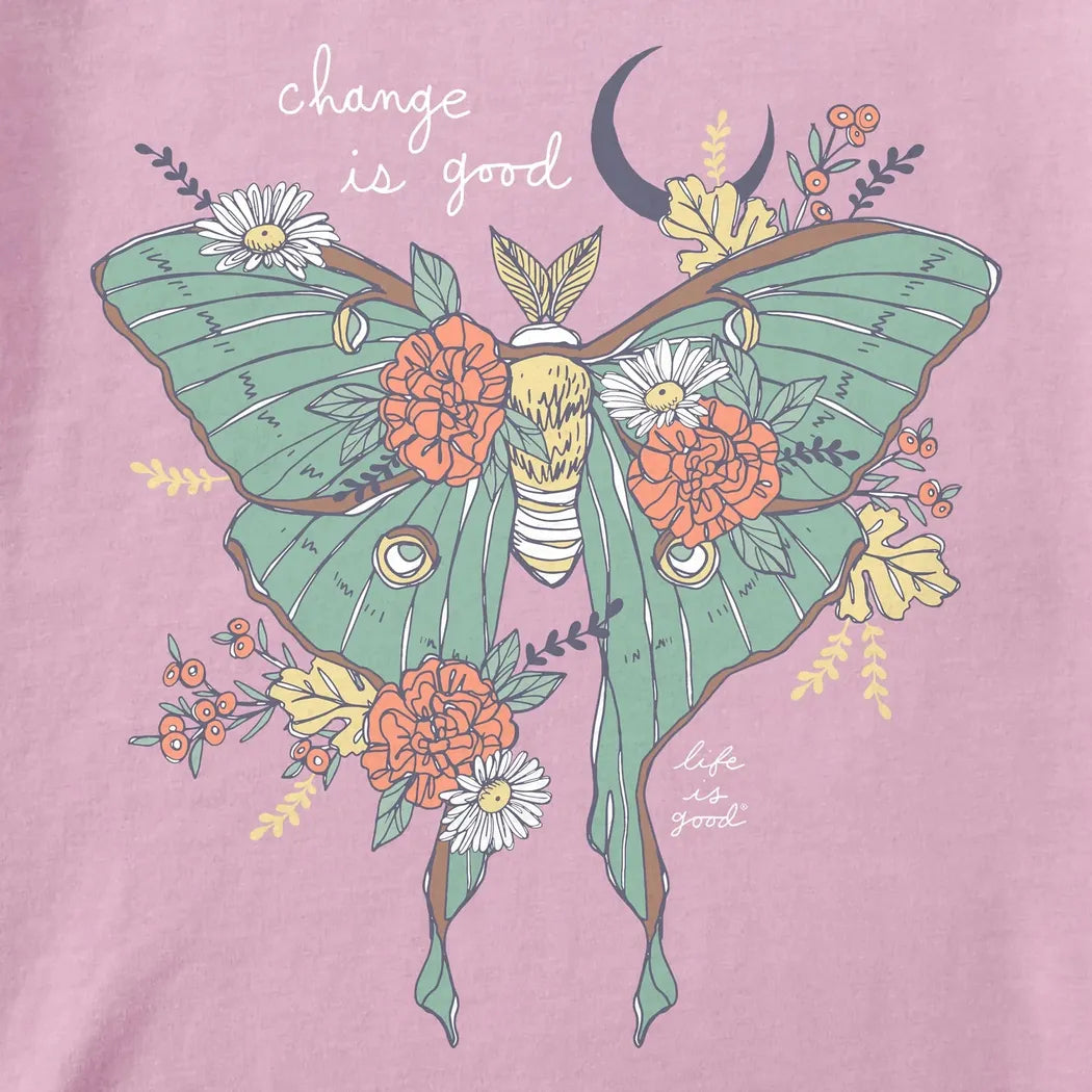 Life is Good Women's Fall Luna Moth Long Sleeve Crusher Vee-Women's - Clothing - Tops-Life is Good-Appalachian Outfitters
