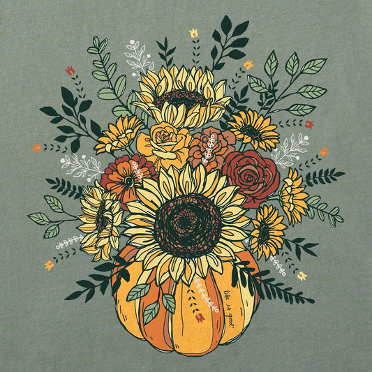 Life is Good Women's Fall Pumpkin Flowers Long Sleeve Crusher Vee-Women's - Clothing - Tops-Life is Good-Appalachian Outfitters