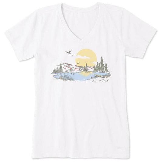 Life is Good Women's Fineline Peacful Lake Short Sleeve-Women's - Clothing - Tops-Life is Good-Cloud White-S-Appalachian Outfitters