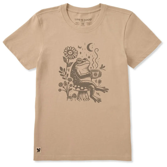 Life is Good Women's Frog on a Toadstool Coffee Short Sleeve Crusher Tee-Women's - Clothing - Tops-Life is Good-Appalachian Outfitters