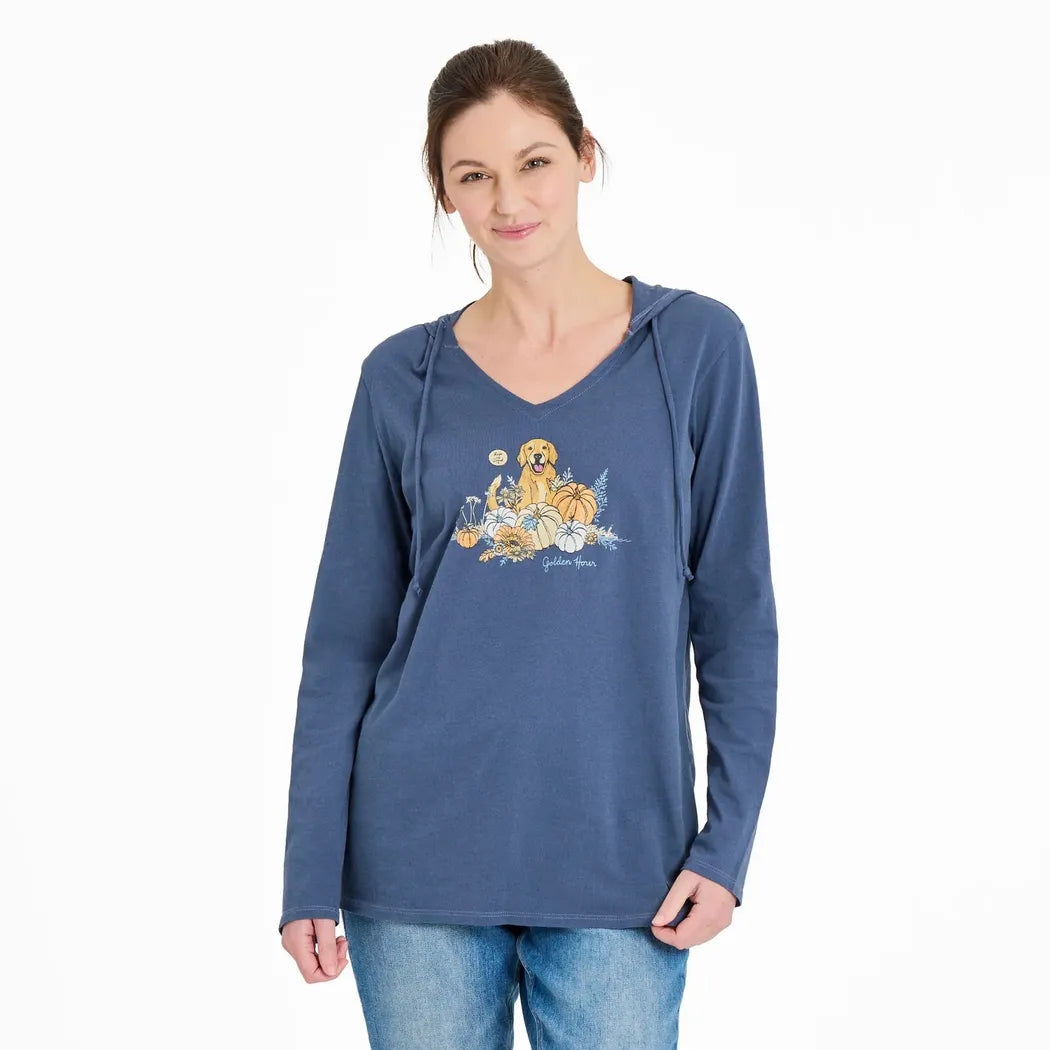 Life is Good Women's Golden Hour Long Sleeve Crusher-LITE Hooded Tee-Women's - Clothing - Tops-Life is Good-Darkest Blue-S-Appalachian Outfitters