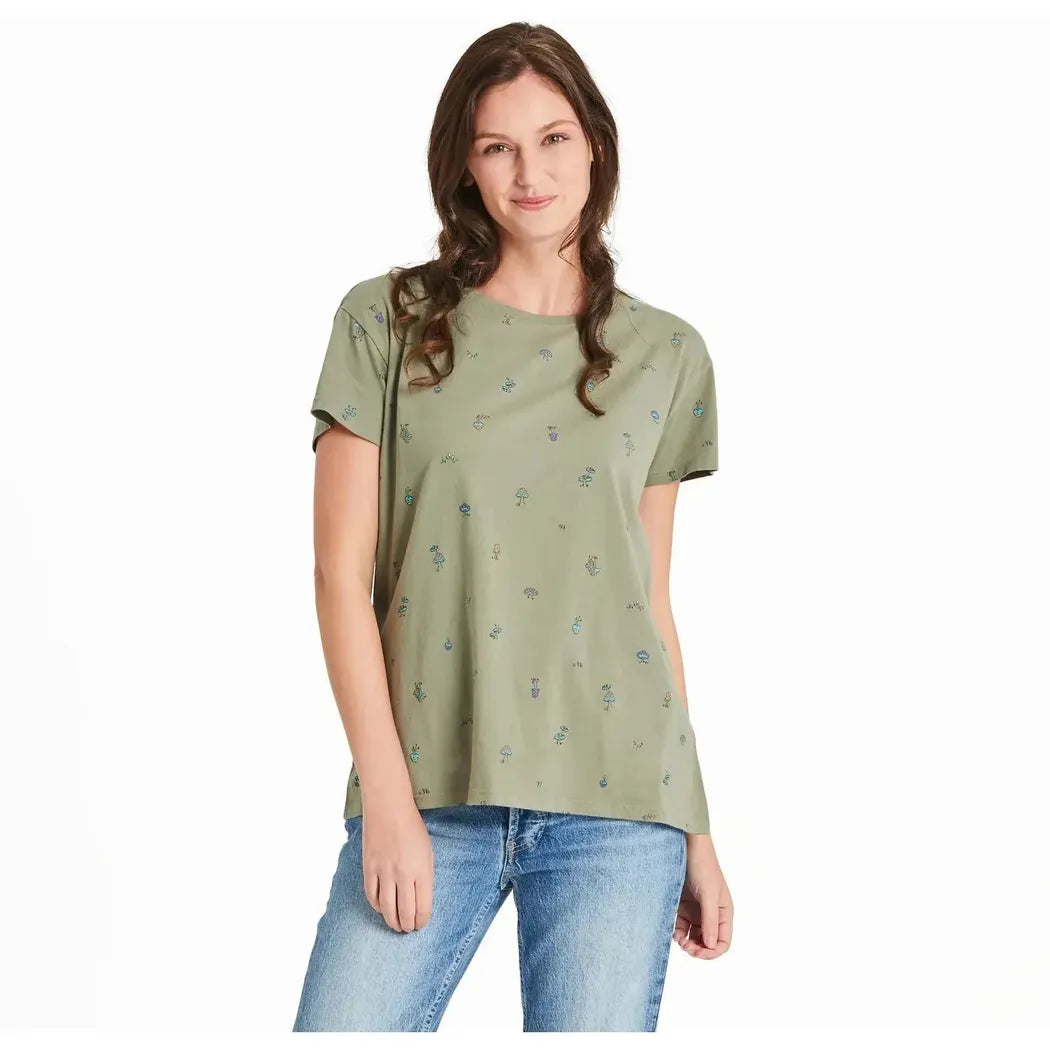 Life is Good Women's Hippie Mushroom Pattern Crusher-LITE Easy Tee-Women's - Clothing - Tops-Life is Good-Moss Green-S-Appalachian Outfitters
