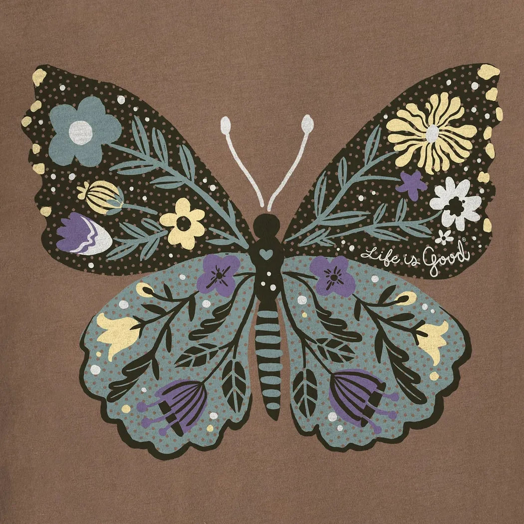 Life is Good Women's Life is Good Floral Butterfly Short Sleeve Vee-Women's - Clothing - Tops-Life is Good-Appalachian Outfitters