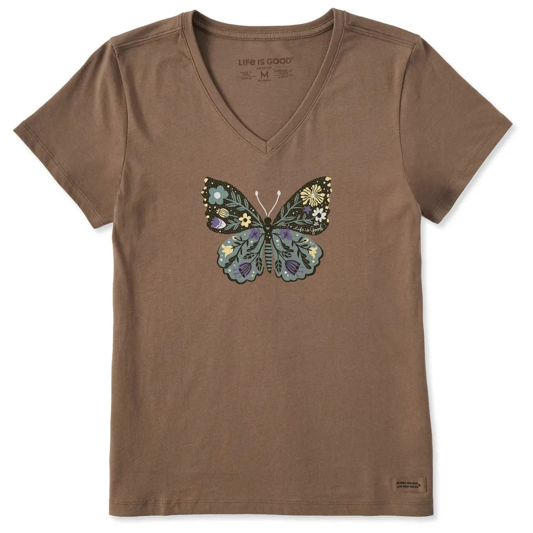 Life is Good Women's Life is Good Floral Butterfly Short Sleeve Vee-Women's - Clothing - Tops-Life is Good-Appalachian Outfitters
