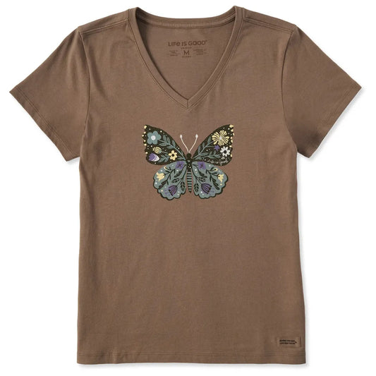 Life is Good Women's Life is Good Floral Butterfly Short Sleeve Vee-Women's - Clothing - Tops-Life is Good-Appalachian Outfitters