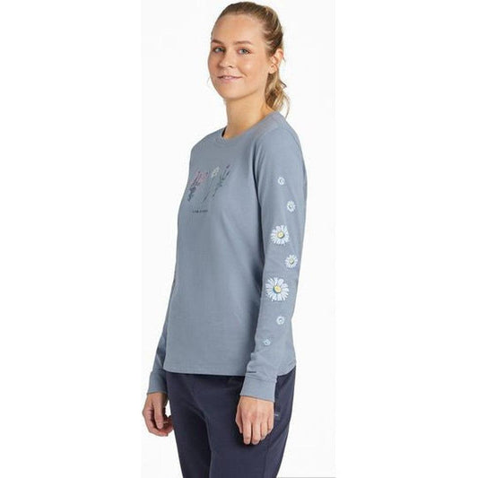 Life is Good Women's Long Sleeve Detailed Wildflowers-Women's - Clothing - Tops-Life is Good-Stone Blue-S-Appalachian Outfitters