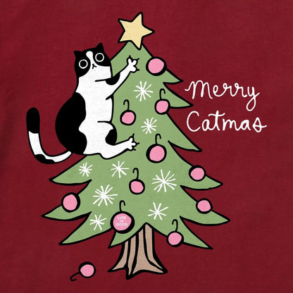 Life is Good Women's Merry Catmas Climber Short Sleeve Crusher Tee-Women's - Clothing - Tops-Life is Good-Appalachian Outfitters