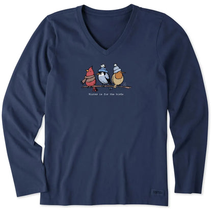 Life is Good Women's Shady Winter is for the Birds Long Sleeve Crusher Vee-Women's - Clothing - Tops-Life is Good-Appalachian Outfitters