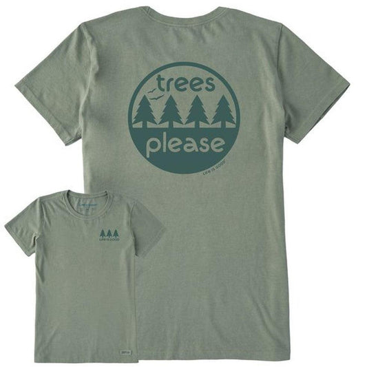 Women's Short Sleeve Crusher Tee Trees Please-Women's - Clothing - Tops-Life is Good-Moss Green-S-Appalachian Outfitters