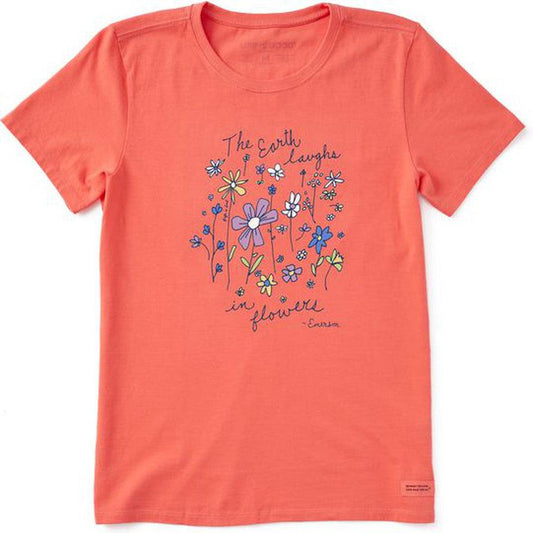 Life is Good Women's Short Sleeve Earth Laughs In Wildflowers-Women's - Clothing - Tops-Life is Good-Mango Orange-S-Appalachian Outfitters