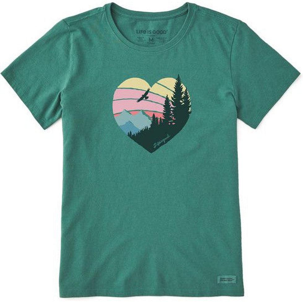 Life is Good Women's Short Sleeve Heart Landscape-Women's - Clothing - Tops-Life is Good-Spruce Green-S-Appalachian Outfitters