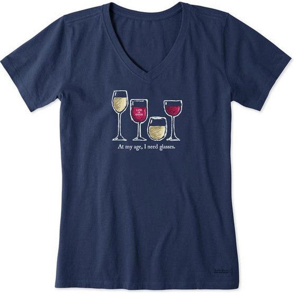 Life is Good Women's Short Sleeve I Need Wine Glasses-Women's - Clothing - Tops-Life is Good-Darkest Blue-S-Appalachian Outfitters