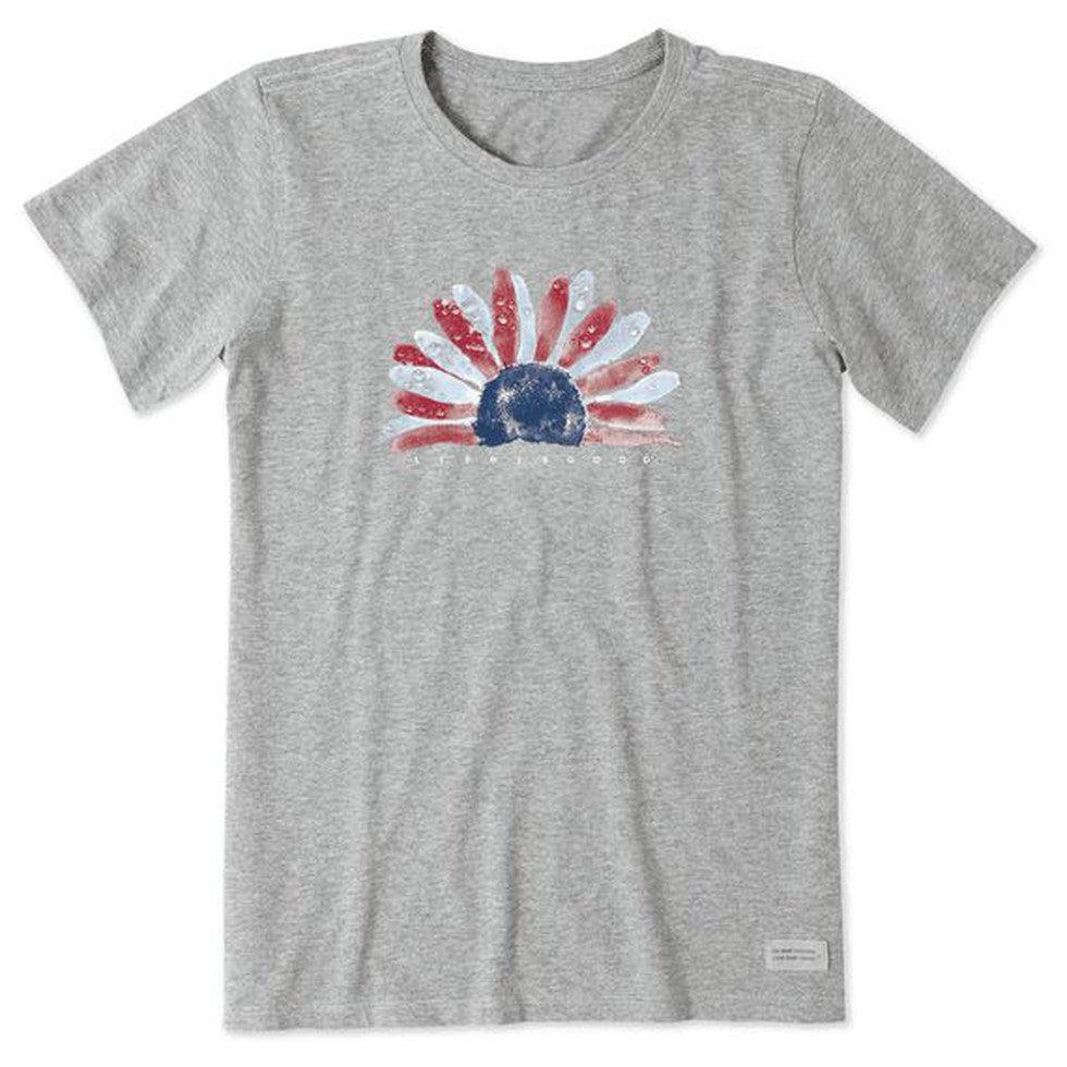 Women's Short Sleeve USA Watercolor Daisy-Women's - Clothing - Tops-Life is Good-Heather Grey-S-Appalachian Outfitters