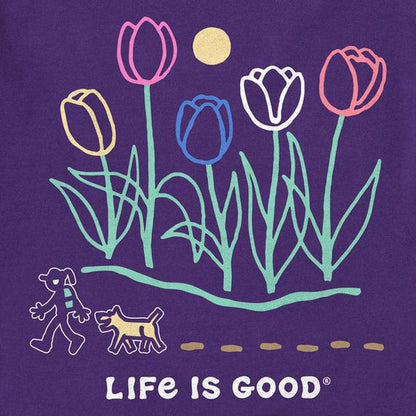 Life is Good Women's Short Sleeve Vee Hiking Past Tulips-Women's - Clothing - Tops-Life is Good-Appalachian Outfitters
