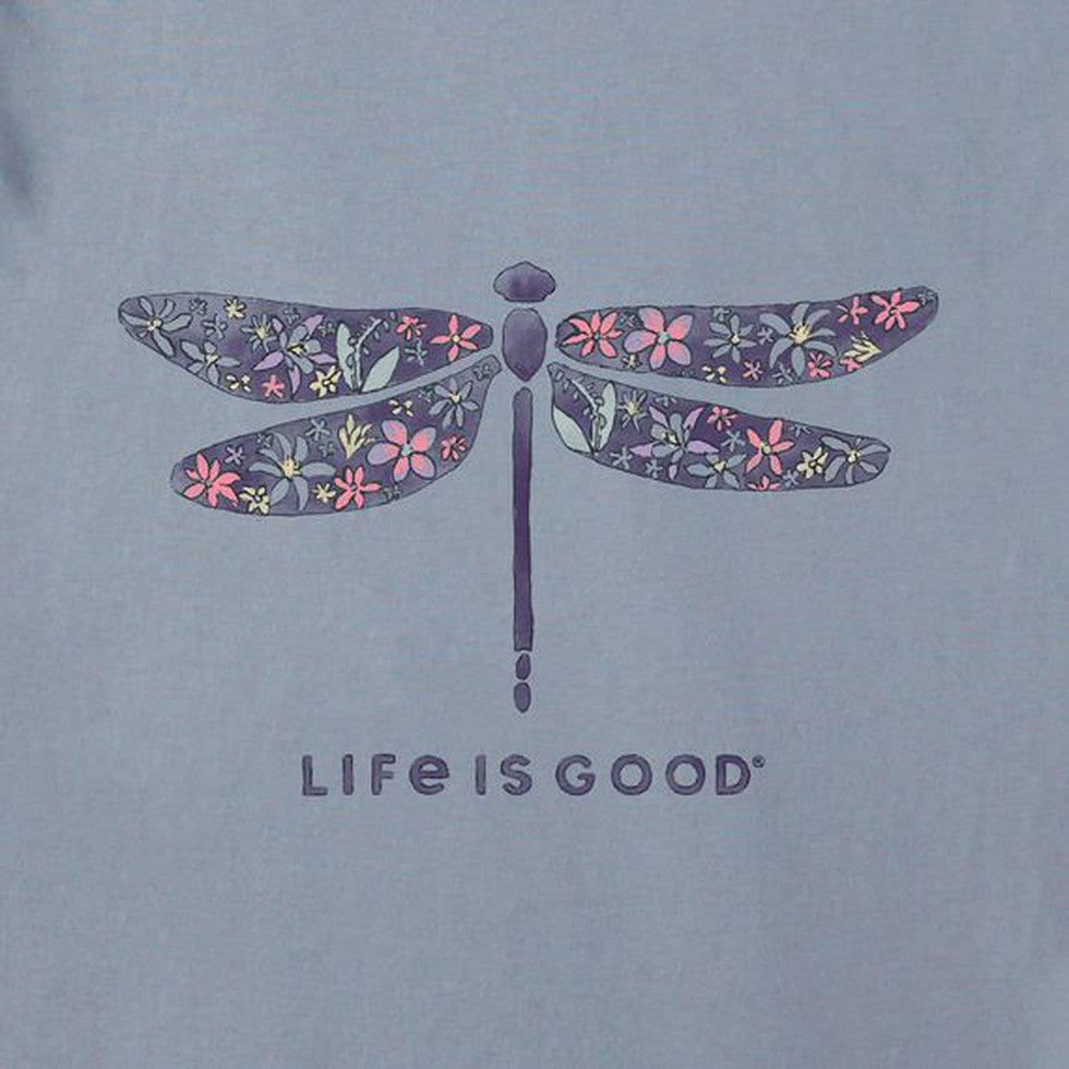 Life is Good Women's Short Sleeve Vee Wildflowers Drangonfly Watercolor-Women's - Clothing - Tops-Life is Good-Appalachian Outfitters