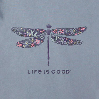 Life is Good Women's Short Sleeve Vee Wildflowers Drangonfly Watercolor-Women's - Clothing - Tops-Life is Good-Appalachian Outfitters