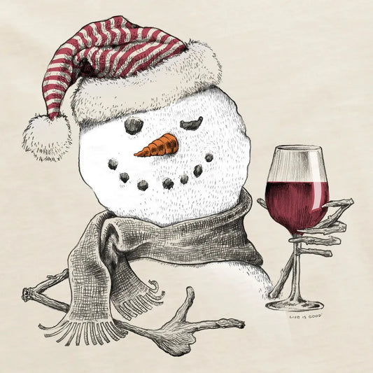 Life is Good Women's Snowman w Red Wine Long Sleeve Crusher Vee-Women's - Clothing - Tops-Life is Good-Appalachian Outfitters