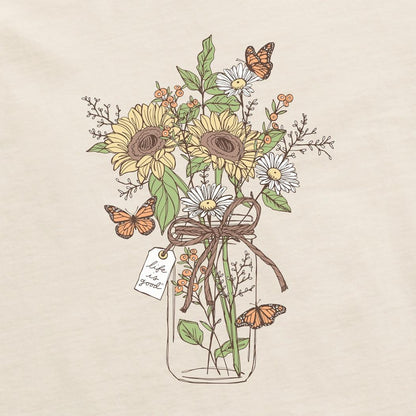 Life is Good Women's Sunflower Monarch Jar Long Sleeve Crusher Tee-Women's - Clothing - Tops-Life is Good-Appalachian Outfitters