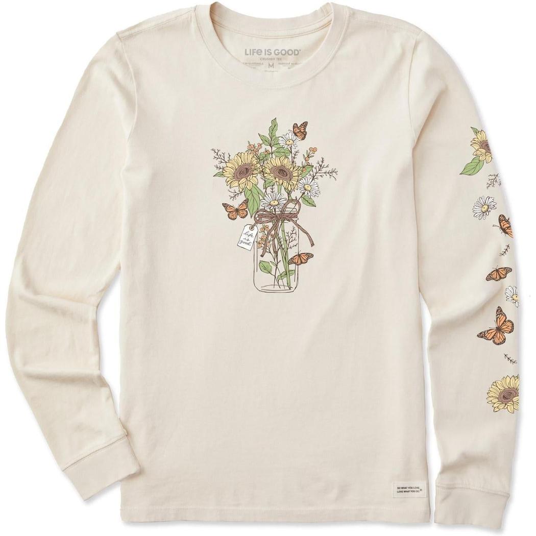Life is Good Women's Sunflower Monarch Jar Long Sleeve Crusher Tee-Women's - Clothing - Tops-Life is Good-Appalachian Outfitters