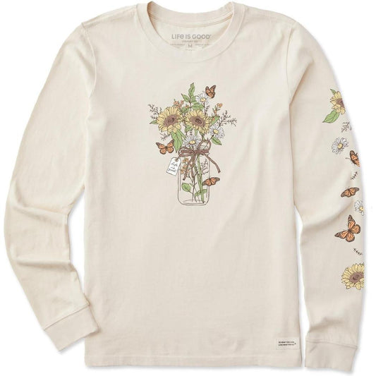 Life is Good Women's Sunflower Monarch Jar Long Sleeve Crusher Tee-Women's - Clothing - Tops-Life is Good-Appalachian Outfitters