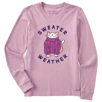 Life is Good Women's Sweater Weather Cat Long Sleeve Crusher Tee-Women's - Clothing - Tops-Life is Good-Violet Purple-S-Appalachian Outfitters