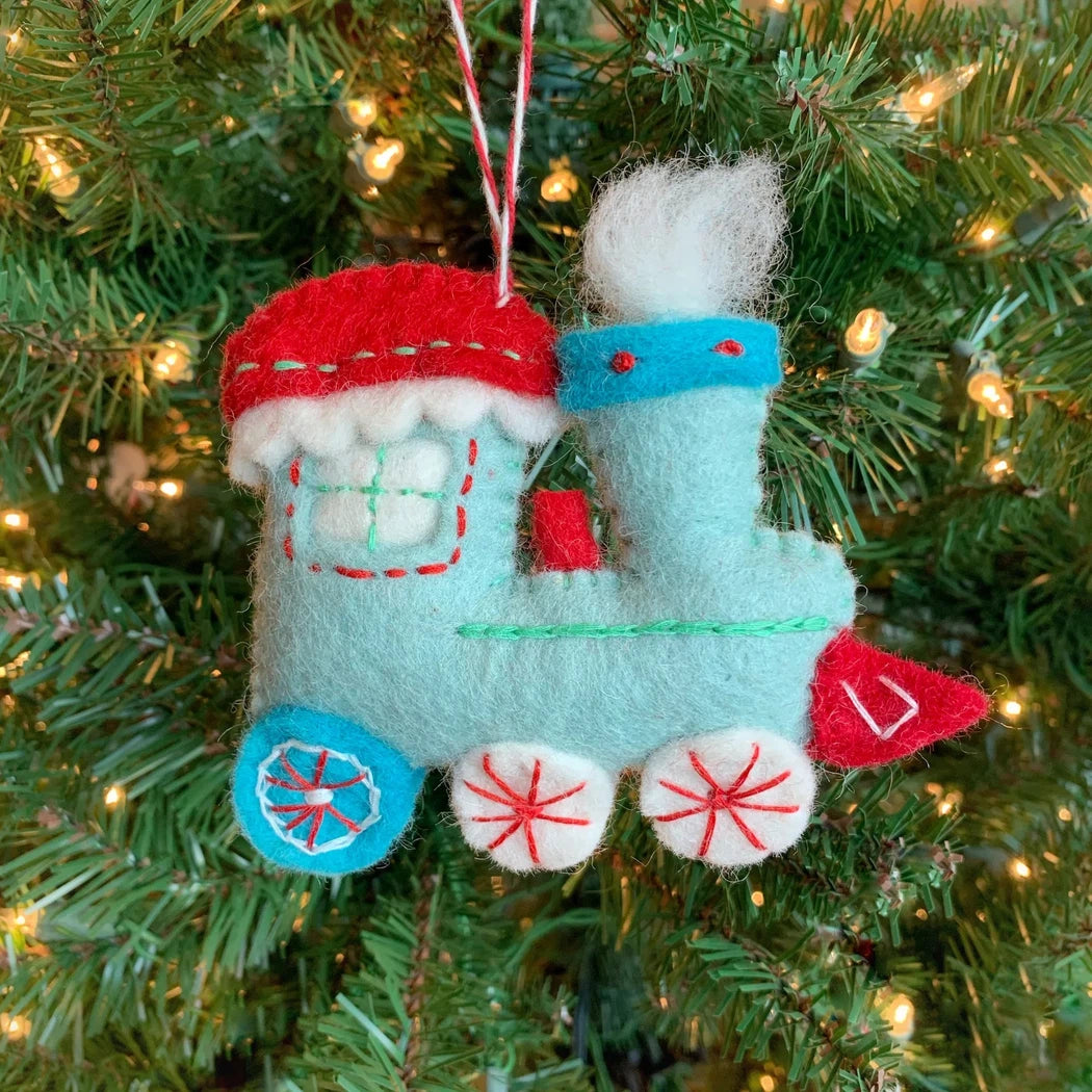 Ornaments 4 Orphans Blue Steam Train Felt Wool Christmas Ornament Appalachian Outfitters