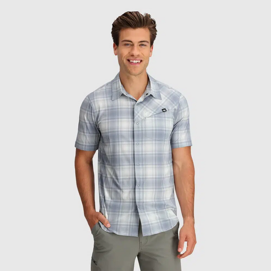 Outdoor Research Men's Astroman Short-Sleeve Sun Shirt-Men's - Clothing - Tops-Outdoor Research-Slate Plaid-M-Appalachian Outfitters