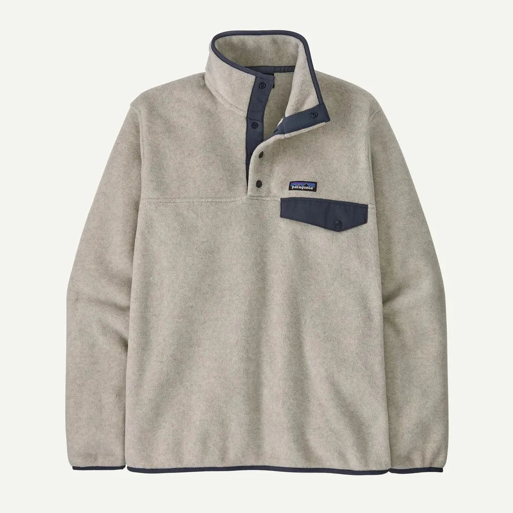 Patagonia Men's Lightweight Synchilla Snap-T Fleece Pullover-Men's - Clothing - Tops-Patagonia-Oatmeal Heather w/Smolder Blue-M-Appalachian Outfitters
