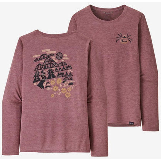 Women's Long Sleeve Capeline Cool Daily Graphic Shirt-Women's - Clothing - Tops-Patagonia-Across The Trail: Evening Mauve X-Dye-S-Appalachian Outfitters