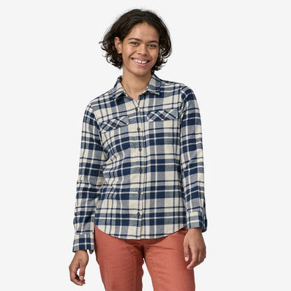 Patagonia Women's Long Sleeve Organic Cotton Midweight Fjord Flannel Shirt-Women's - Clothing - Tops-Patagonia-Ice Caps: Dyno White-S-Appalachian Outfitters