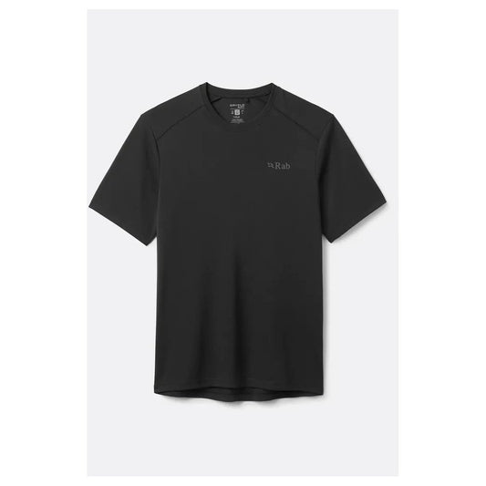 A front view of the Rab Men's Force Tee in Black, showing the short sleeves and small logo on the chest against a plain white background.