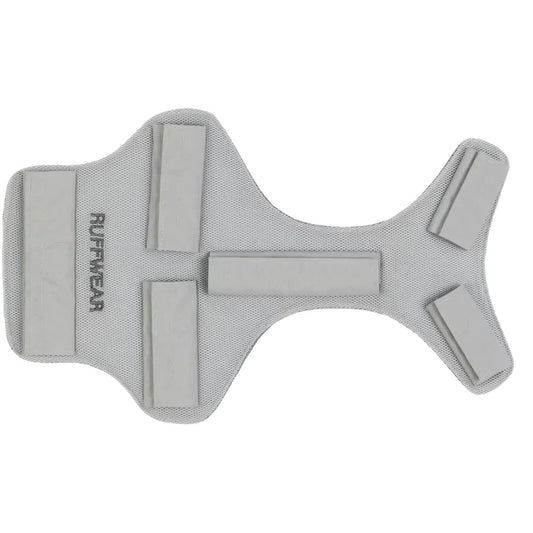 A graphite grey Ruffwear Swamp Cooler Core with multiple Velcro straps, shown from a top-down angle against a white background.
