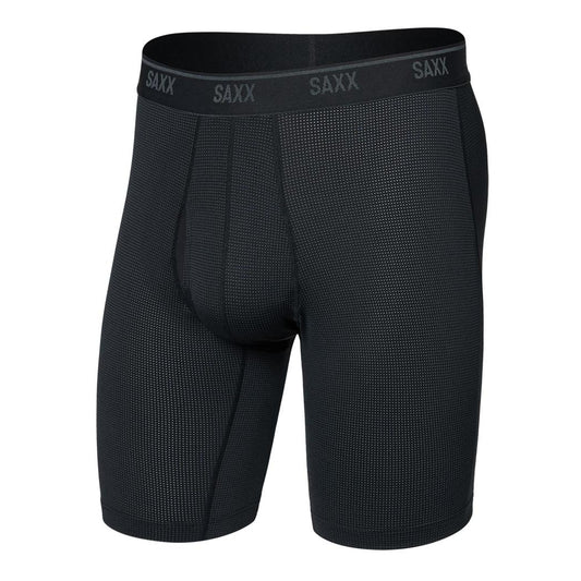 SAXX Quest Quick-Dry Mesh Long Boxer Brief Fly - 6"-Men's - Clothing - Underwear-SAXX-Black-S-Appalachian Outfitters