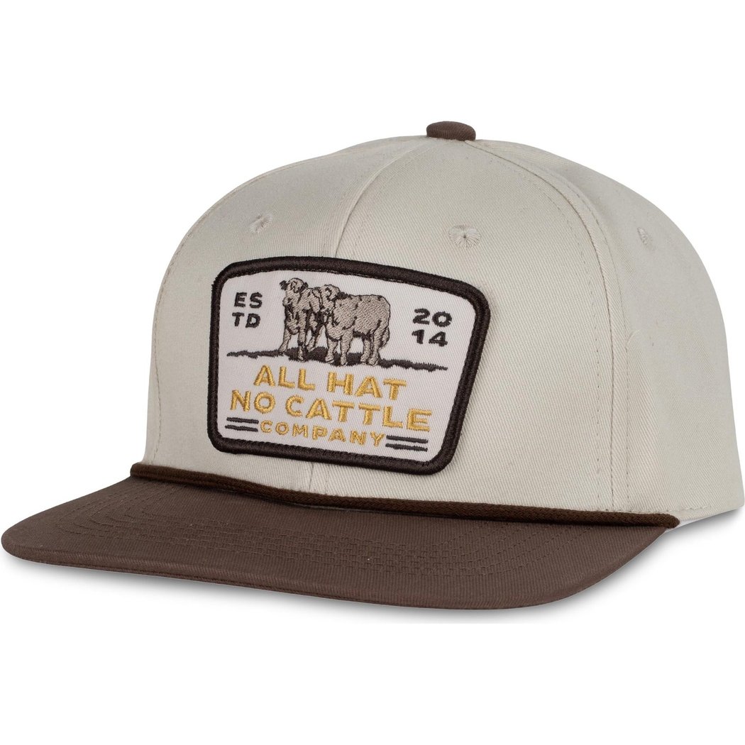 Angled front view of the Sendero All Hat No Cattle Hat - Sample in Brown showing the patch logo on the crown.