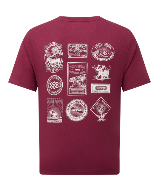 Sherpa Adventure Gear Men's Jutnu Badge Tee-Men's - Clothing - Tops-Sherpa Adventure Gear-Wine-M-Appalachian Outfitters