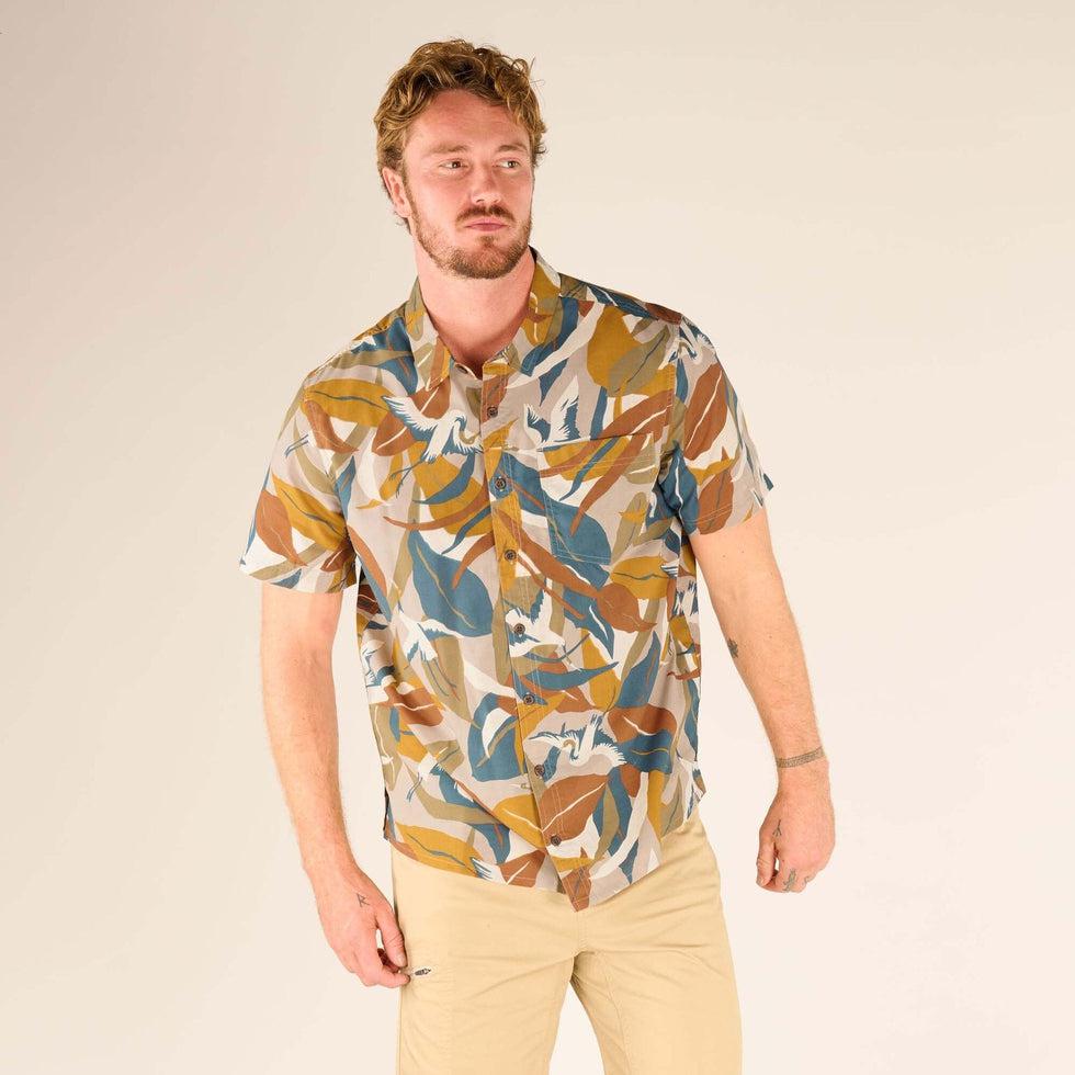 Men's Kongde Short Sleeve Shirt-Men's - Clothing - Tops-Sherpa Adventure Gear-Caramel Crane-L-Appalachian Outfitters